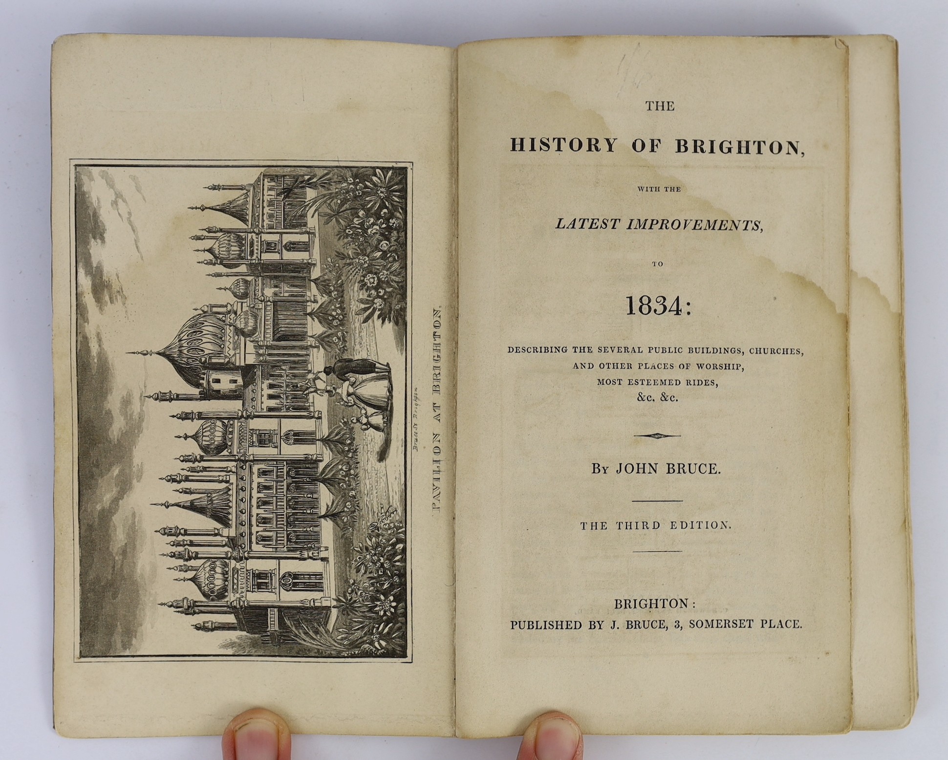 BRIGHTON: Brighton As It Is, 1832 - The Royal Edition. map and text illus.; original gilt cloth. London: E. Wallis and The Booksellers, Brighton, (1832); Another Edition (1834); Another Edition (1840); sold with Wright's